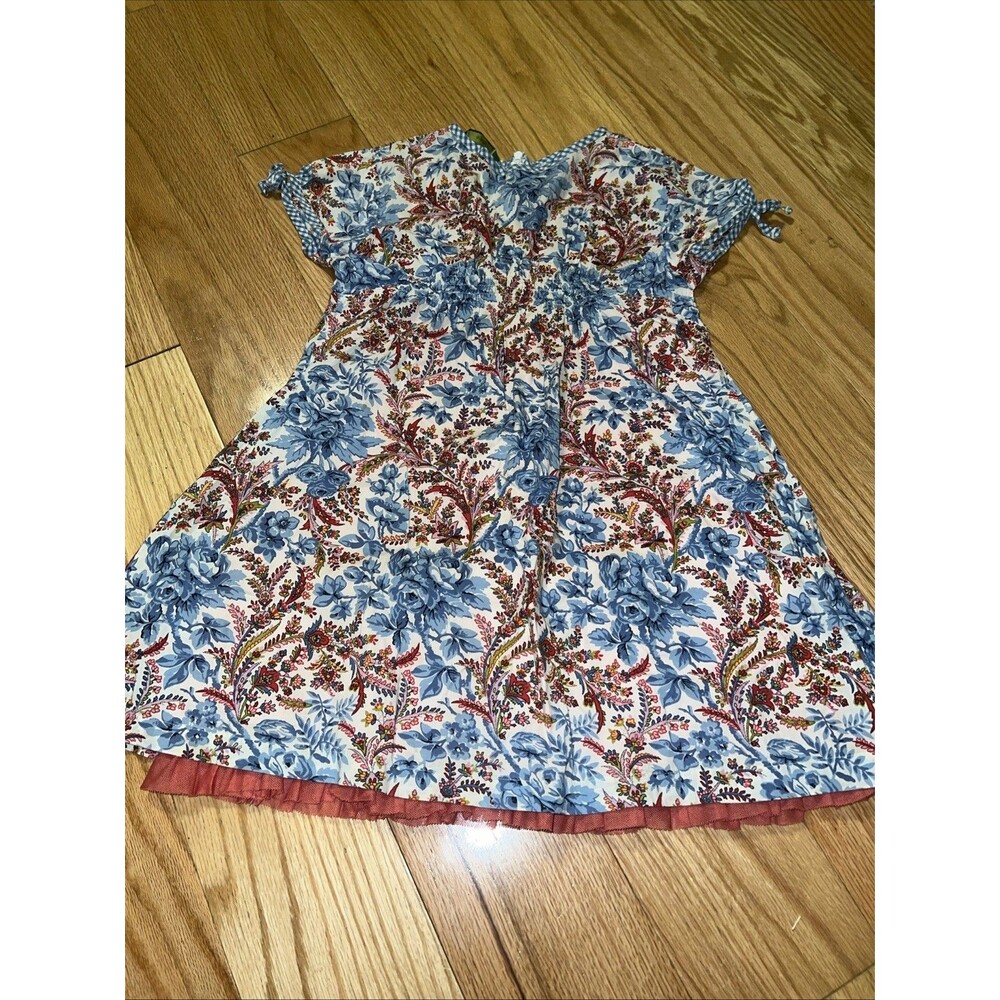 Girls Oilily Cotton Dress Size 128 Or 7/8 Multi Floral Gingham Trim Smocked